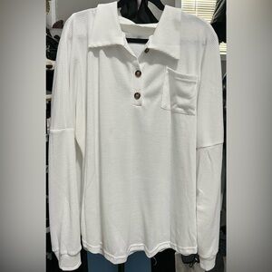 3X (runs small) - Waffle Henley Top - White